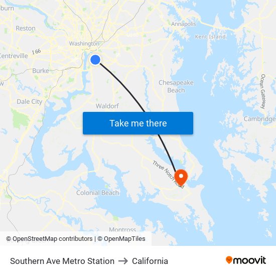 Southern Ave Metro Station to California map