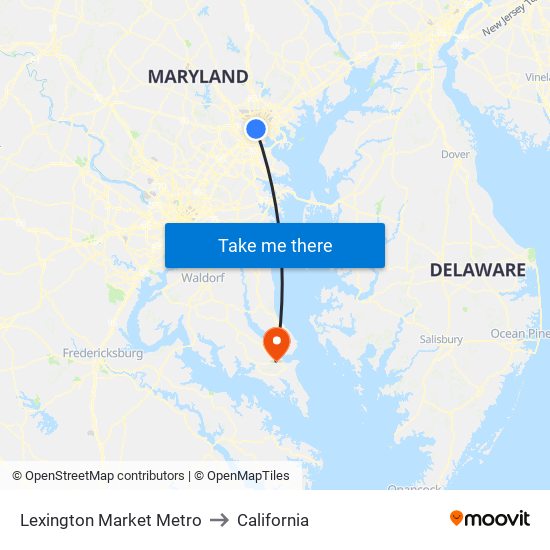 Lexington Market Metro to California map