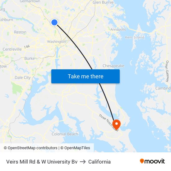 Veirs Mill Rd & W University Bv to California map