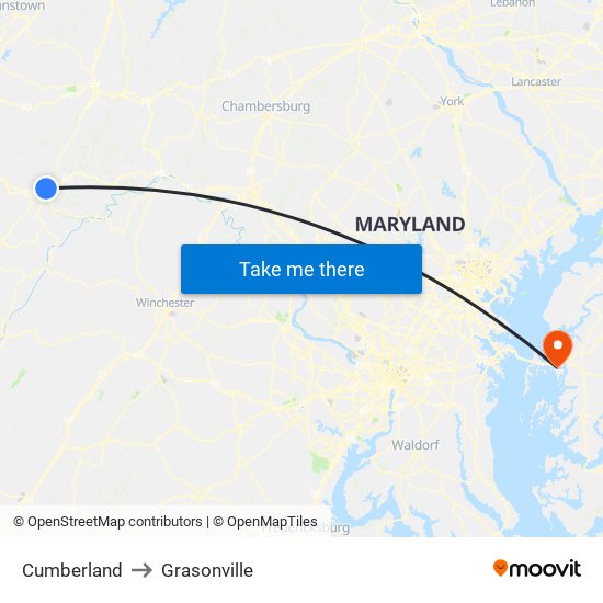 Cumberland to Grasonville map