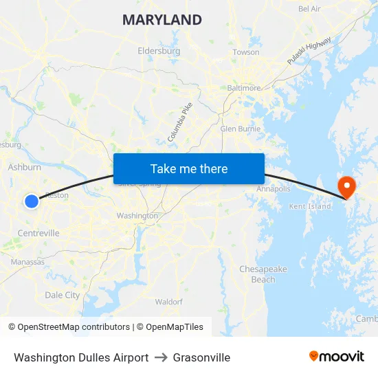 Washington Dulles Airport to Grasonville map
