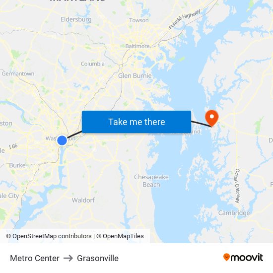 Metro Center to Grasonville map