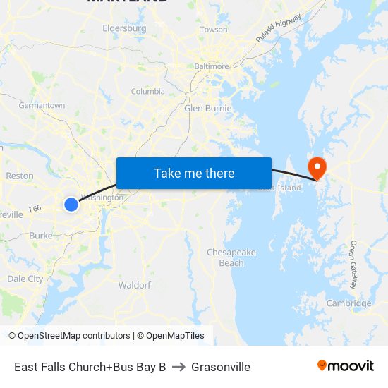 East Falls Church+Bay B to Grasonville map