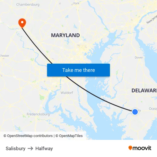 Salisbury to Halfway map
