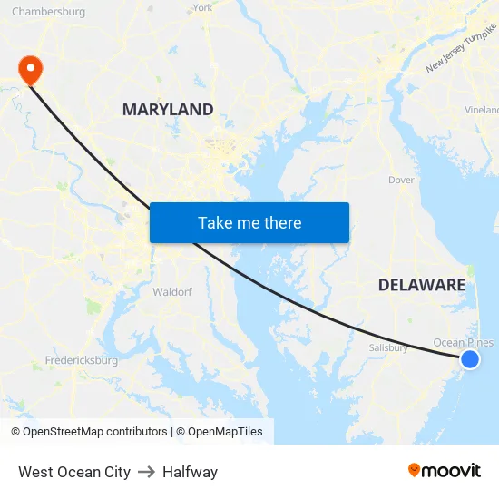 West Ocean City to Halfway map
