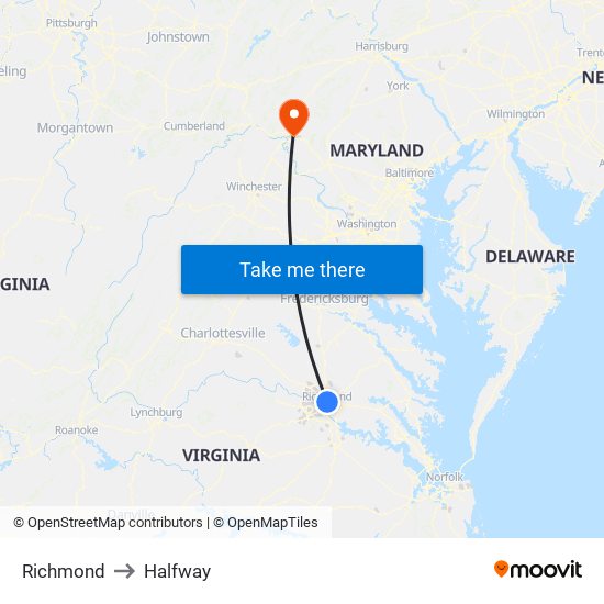 Richmond to Halfway map