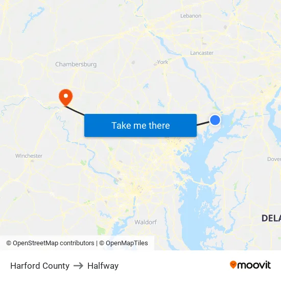 Harford County to Halfway map