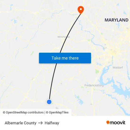 Albemarle County to Halfway map