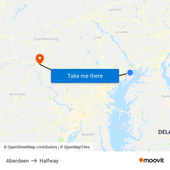 Aberdeen to Halfway map
