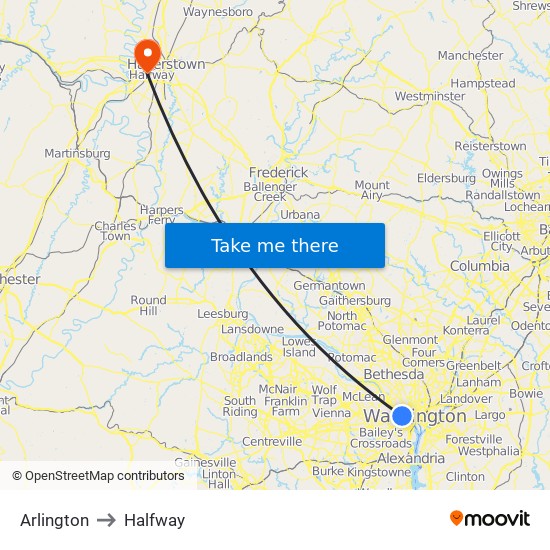 Arlington to Halfway map