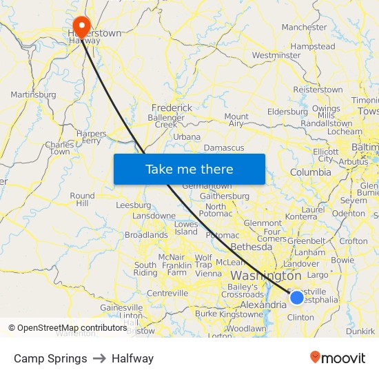 Camp Springs to Halfway map