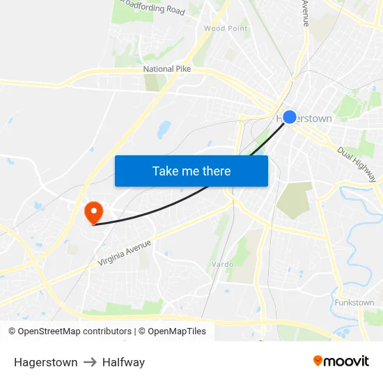 Hagerstown to Halfway map
