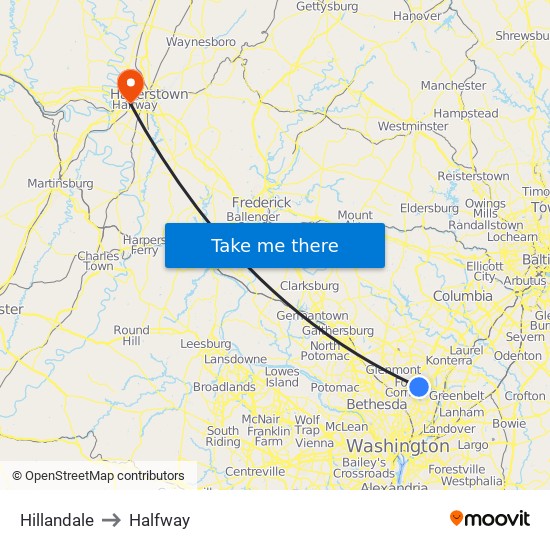 Hillandale to Halfway map