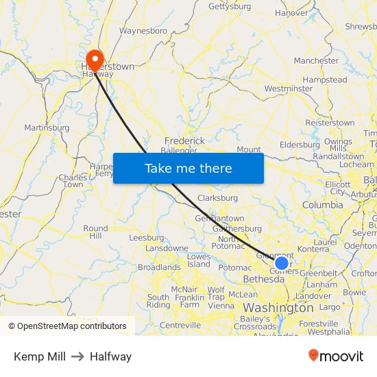 Kemp Mill to Halfway map