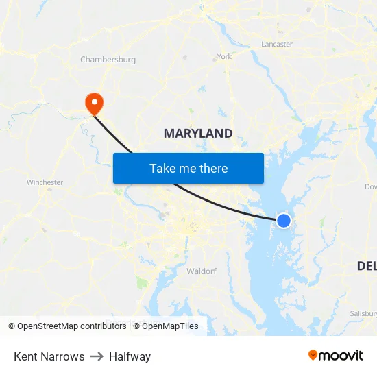 Kent Narrows to Halfway map