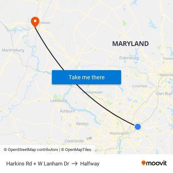 Harkins Rd+W Lanham Dr to Halfway map