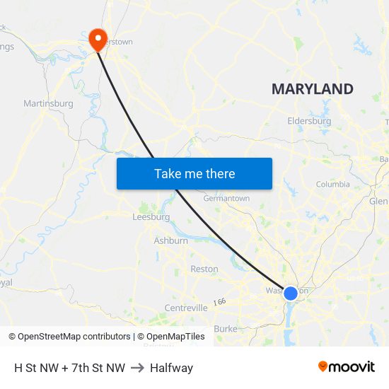 H St Nw+7 St NW to Halfway map