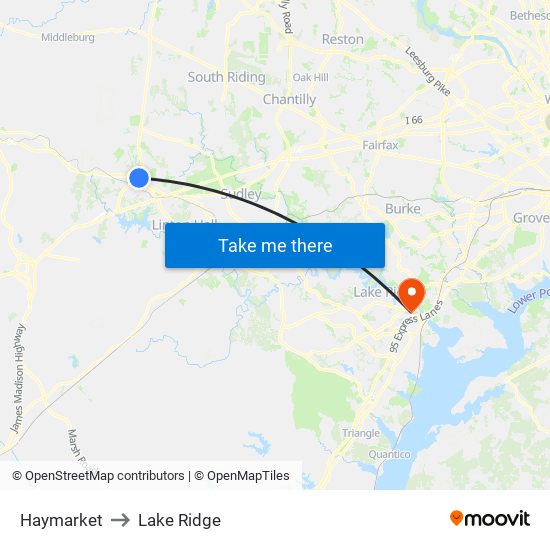 Haymarket to Lake Ridge map