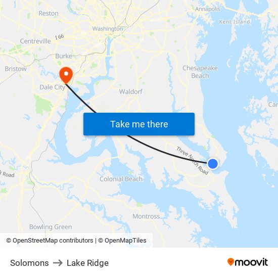 Solomons to Lake Ridge map