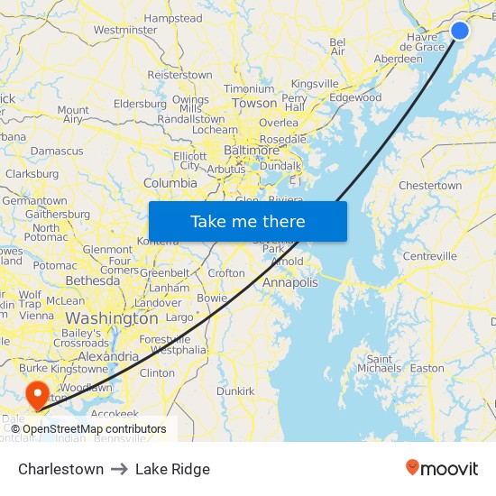 Charlestown to Lake Ridge map