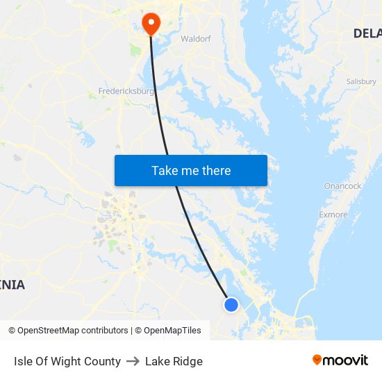 Isle Of Wight County to Lake Ridge map