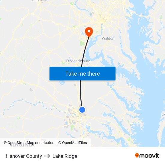 Hanover County to Lake Ridge map