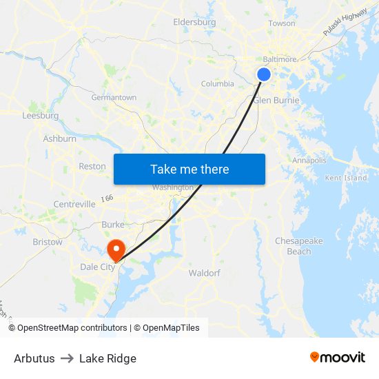 Arbutus to Lake Ridge map