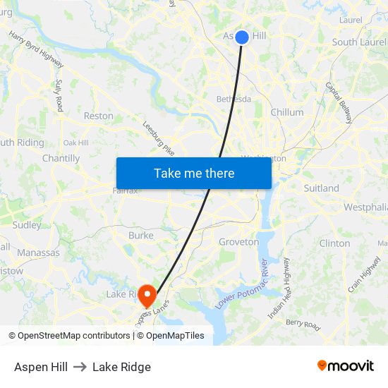 Aspen Hill to Lake Ridge map