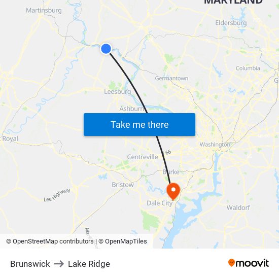 Brunswick to Lake Ridge map