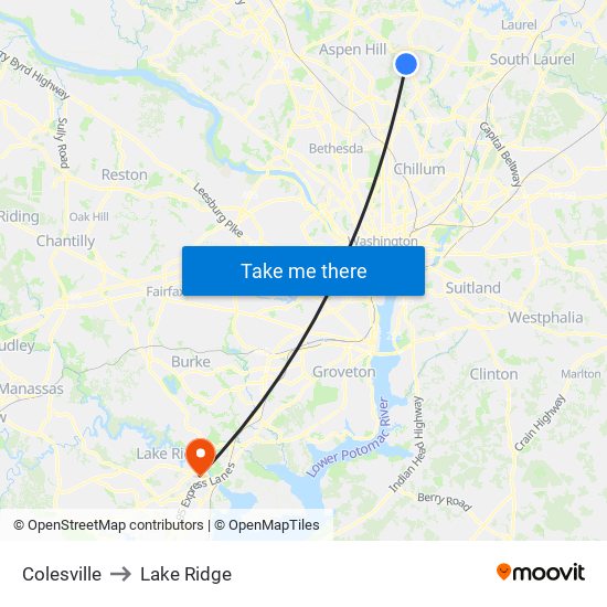 Colesville to Lake Ridge map