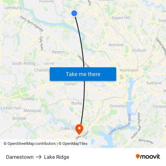 Darnestown to Lake Ridge map