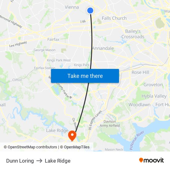 Dunn Loring to Lake Ridge map