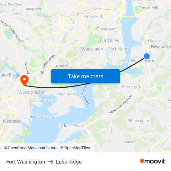 Fort Washington to Lake Ridge map