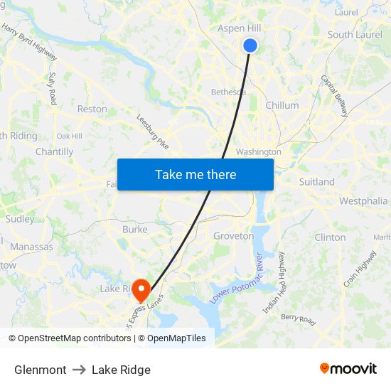 Glenmont to Lake Ridge map