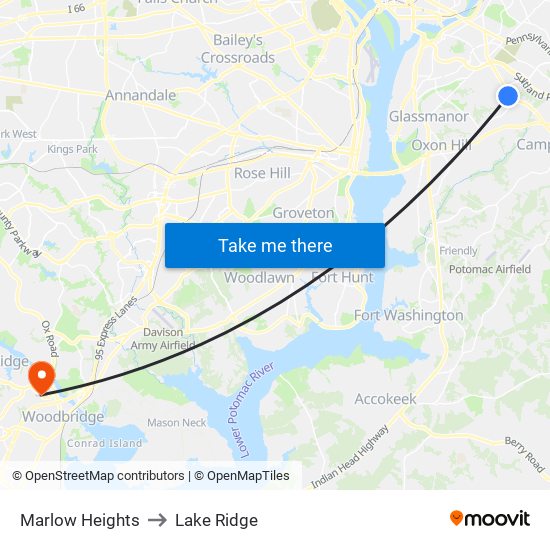 Marlow Heights to Lake Ridge map