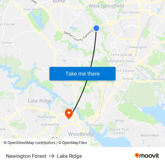 Newington Forest to Lake Ridge map