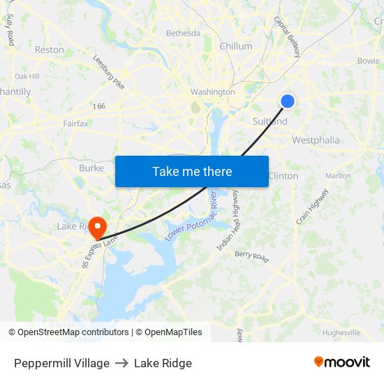 Peppermill Village to Lake Ridge map