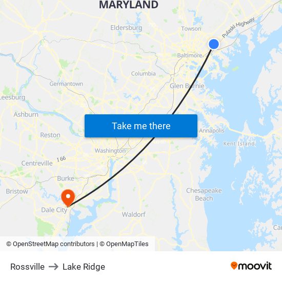 Rossville to Lake Ridge map