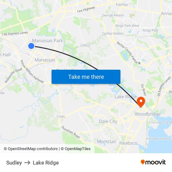 Sudley to Lake Ridge map