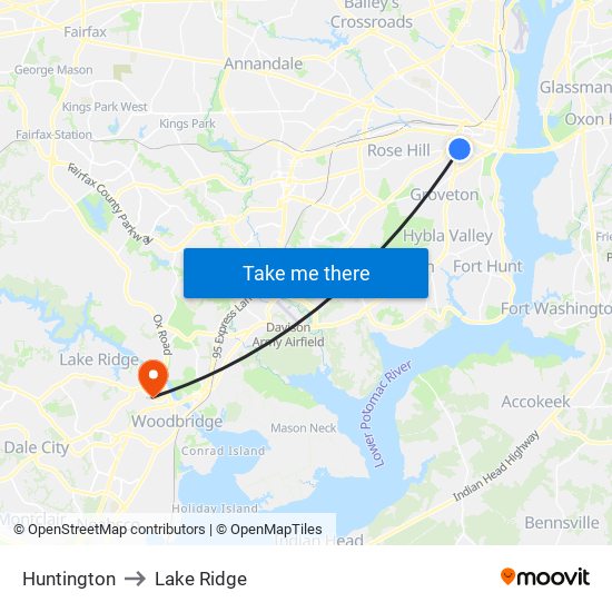 Huntington to Lake Ridge map