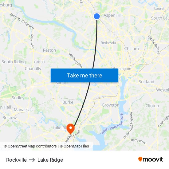 Rockville to Lake Ridge map