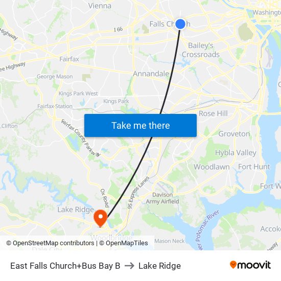 East Falls Church+Bay B to Lake Ridge map