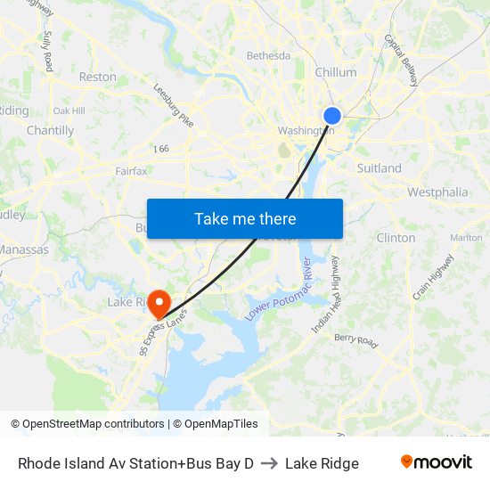 Rhode Island Ave-Brentwood+Bay D to Lake Ridge map