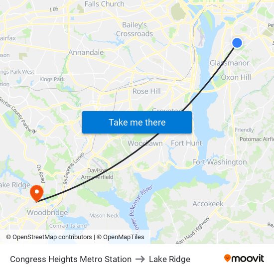 Congress Heights Metro Station to Lake Ridge map