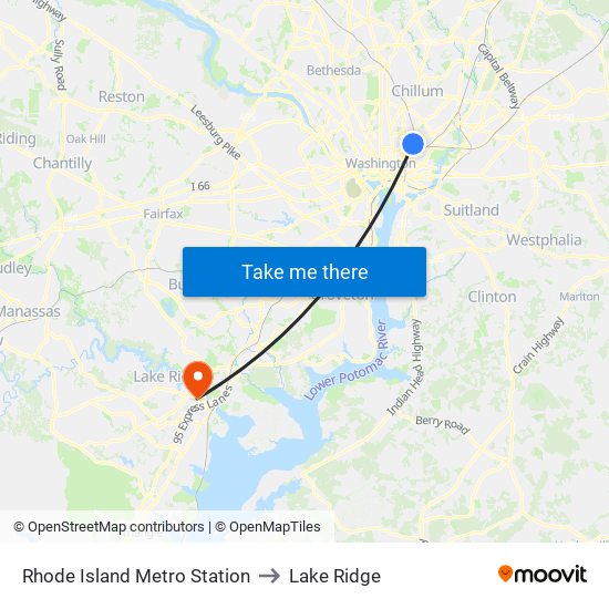 Rhode Island Metro Station to Lake Ridge map