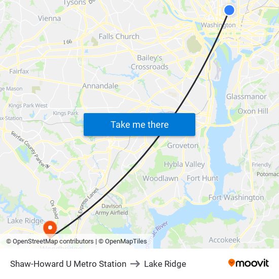 Shaw-Howard U Metro Station to Lake Ridge map