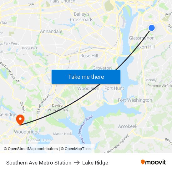 Southern Ave Metro Station to Lake Ridge map