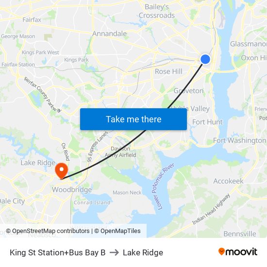 King Street-Old Town+Bay B to Lake Ridge map