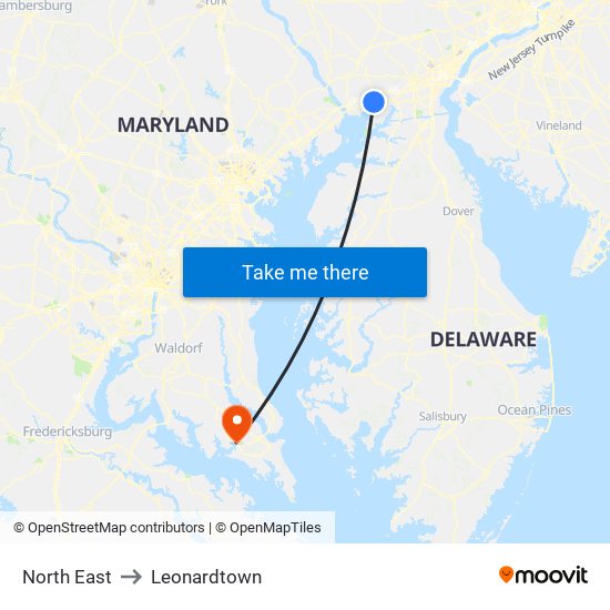 North East to Leonardtown map