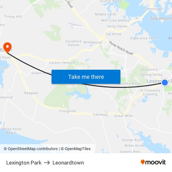 Lexington Park to Leonardtown map